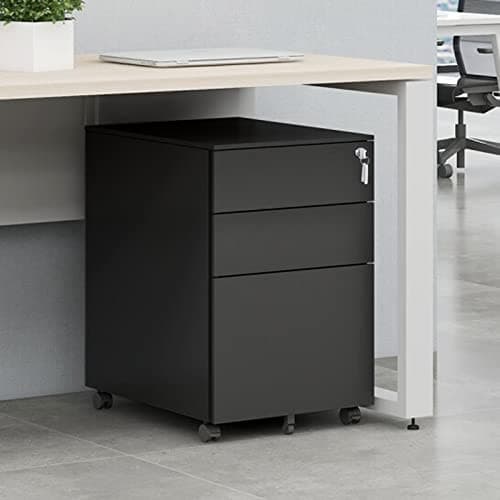 BEESTMUEBLE 3 Drawer Mobile File Cabinet with Lock Under Desk, Rolling Mobile Filing Cabinet, Metal Filing Cabinet fits Letter/Legal/A4 Size, Hanging File Folders, for Home Office, Black.