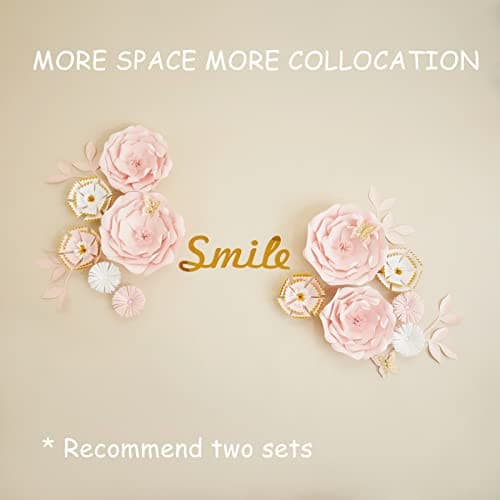 Mverse Handmade Paper Flowers Set with Leaves and Butterflies, 14 Pc. Kit, Elegant Wall Decorations for Nursery, Wedding, and Baby Shower Decor, Pink and White Floral Pastel Colors.