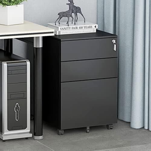 BEESTMUEBLE 3 Drawer Mobile File Cabinet with Lock Under Desk, Rolling Mobile Filing Cabinet, Metal Filing Cabinet fits Letter/Legal/A4 Size, Hanging File Folders, for Home Office, Black.