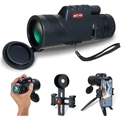 80x100 Monocular Telescope for Smartphone - High Powered High Definition Monoculars for Adults with Tripod & Phone Adapter, Low Light Night Vision, Clear View for Wildlife Bird Watching Hunting Hiking.