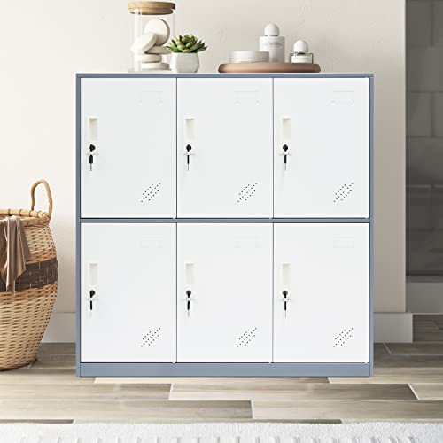 Locker Storage Cabinet - 6 Metal Wall Lockers for School and Home Storage Locker Organizer,Kids Locker for Cloth and Toy Organizer - Metal Storage Locker Cabinet.