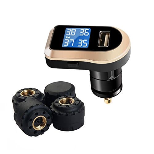 VESAFE Wireless Tire Pressure Monitoring System, Universal TPMS with Real-Time LCD Display, 5 Alarm Modes, 4 Advanced Waterproof Sensors, 2-Year Battery Life, Cigarette Lighter Plug, 0-6Bar/ 0-87PSI.