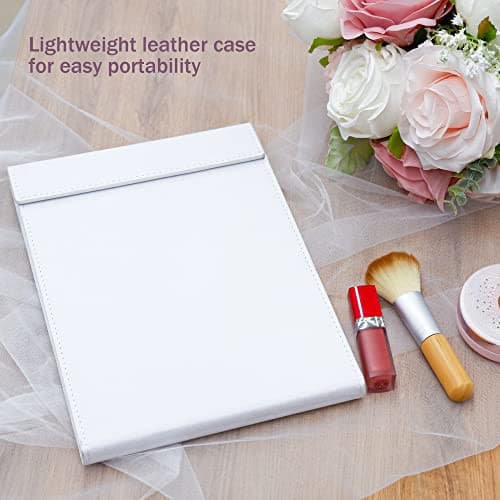 Notmise Makeup Mirror with Led Lights Foldable Vanity Mirror for Travel Tabletop Desk, Portable USB Rechargeable, 3 Color Lighting, Dimmable Touch Screen, White.