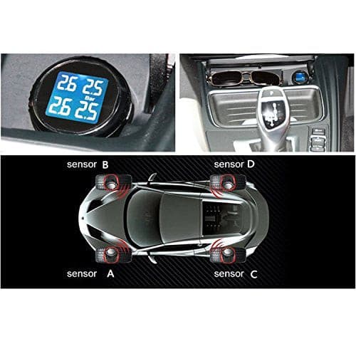 VESAFE Wireless Tire Pressure Monitoring System (TPMS) for Small Size 4-tire Vehicles, Including 4 External Cap sensors (0-87PSI).