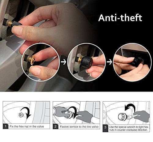 VESAFE Wireless Tire Pressure Monitoring System (TPMS) for Small Size 4-tire Vehicles, Including 4 External Cap sensors (0-87PSI).