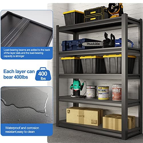 Beestmueble 5 Tier Metal Storage Shelves, Heavy Duty Steel Utility Shelves with Adjustable Metal Shelves, High Weight Capacity, Garage Organization Storage Rack, 31.5" W x 15.8" D x 63" H.