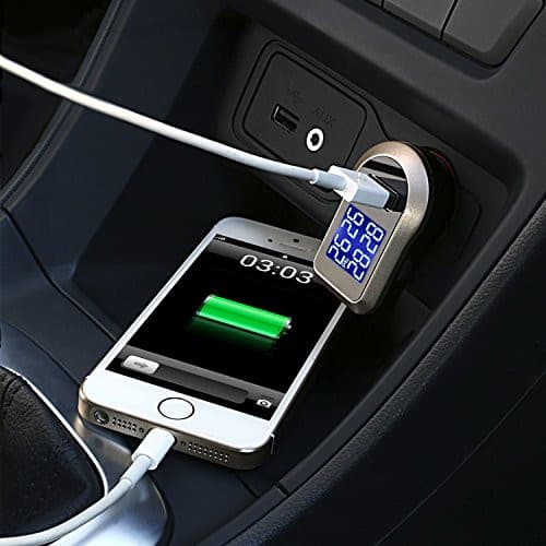VESAFE Wireless Tire Pressure Monitoring System, Universal TPMS with Real-Time LCD Display, 5 Alarm Modes, 4 Advanced Waterproof Sensors, 2-Year Battery Life, Cigarette Lighter Plug, 0-6Bar/ 0-87PSI.
