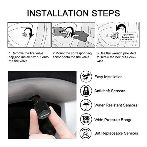 VESAFE TPMS, Wireless Tire Pressure Monitoring System for RV, Trailer, Coach, Motor Home, Fifth Wheel, with 10 Anti-Theft sensors.