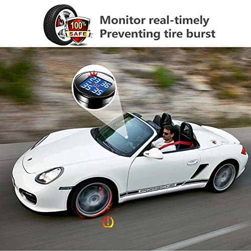 VESAFE Wireless Tire Pressure Monitoring System (TPMS) for Small Size 4-tire Vehicles, Including 4 External Cap sensors (0-87PSI).