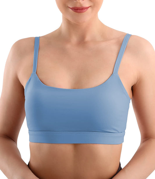 Bandeau Sports Bra Tank Top with Built in Bra No Underwire Removable Pads Adjustable Thin Straps Medium Support Bralette.