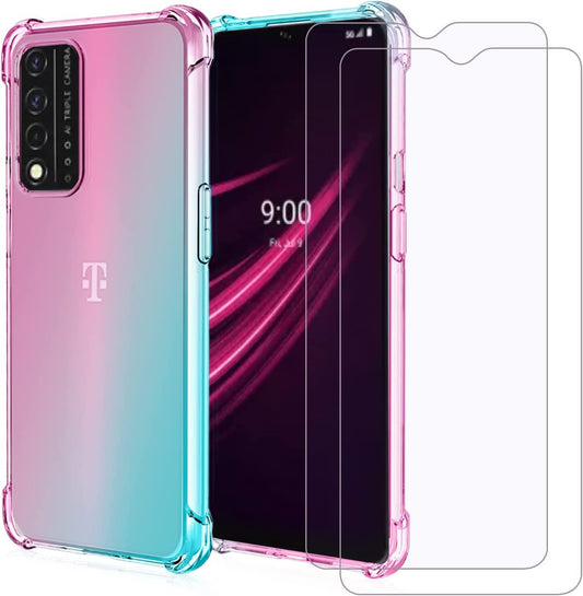 Revvl V+ 5g Phone Case T-Mobile - New Tmobile Revvl V+ 5g Phone Case with 2pcs HD Screen Protector 6.82inch Transparent Teal Reinforced Corners TPU Full Body Shockproof Phone Cover for Revvl V+ 5g.