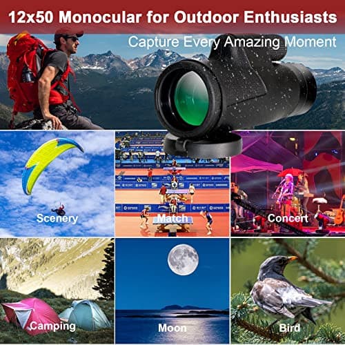 12x50 Monocular Telescope for Smartphone - High Powered Monoculars for Adults with Tripod & Phone Adapter High Definition Low Night Vision BAK4 Prism FMC Optical Lens for Bird Watching Hunting Hiking.