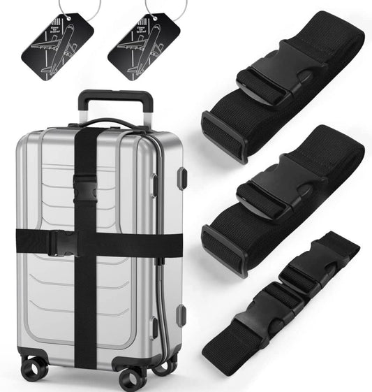 Luggage Strap Tag Belt Set – Vinoil 2X Heavy Duty Adjustable Suitcase Luggage Belt Strap | 1x Adjustable Bag Strap Luggage Attachment Strap | 2X Luggage Tags with Loops | Travel Accessories-Orange.