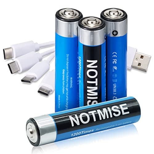 USB AAA Rechargeable Battery Pack – 4X Fast Charging Lithium Battery Triple AAA Batteries USB Type C Charging Cable Replacement Battery 1.5v Lithium Ion AAA Batteries USB 4 Cable 1200+ Cycles Notmise.