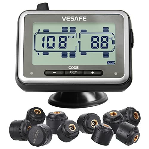 VESAFE TPMS, Wireless Tire Pressure Monitoring System for RV, Trailer, Coach, Motor Home, Fifth Wheel, with 10 Anti-Theft sensors.