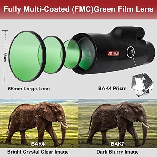 12x56 Monocular Telescope for Smartphone - Professional High Definition Monocular for Adults with Tripod & Phone Adapter, Low Light Night Vision, Clear View for Hiking Hunting Wildlife Bird Watching.