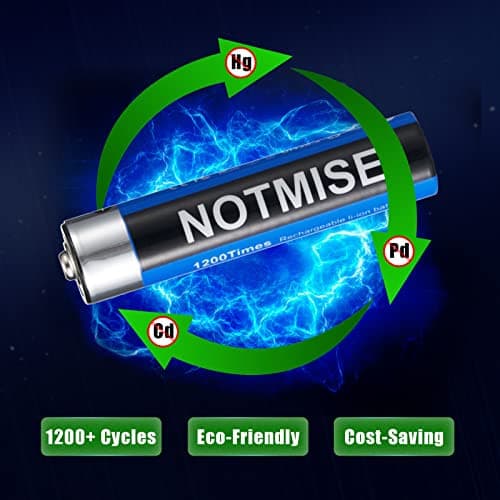Notmise Rechargeable AA Battery, Lithium Ion 1.5V 2500mWh,1 Hour Fast Charge, 4-in-1 USB Type C Charging Cable, Over 1200 Cycles, Pack of 4.