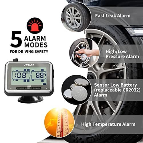 VESAFE TPMS, Wireless Tire Pressure Monitoring System for RV, Trailer, Coach, Motor Home, Fifth Wheel, with 10 Anti-Theft sensors.