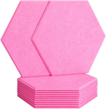 Soundproof Foam Panels Hexagon – Professional Large 14x13x0.4 Inch Acoustic Tiles | Wall Noise Canceling Dampening Absorbing Barrier Padding | Studio Ceiling Bedroom, Flameproof Non-Stick 12 Pack Pink.