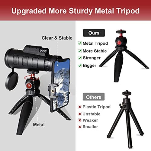 40x60 Monocular Telescope for Smartphone - Monoculars for Adults High Powered High Definition Low Light Night Vision with Compass Tripod & Phone Adapter for Wildlife Bird Watching Hunting Hiking.