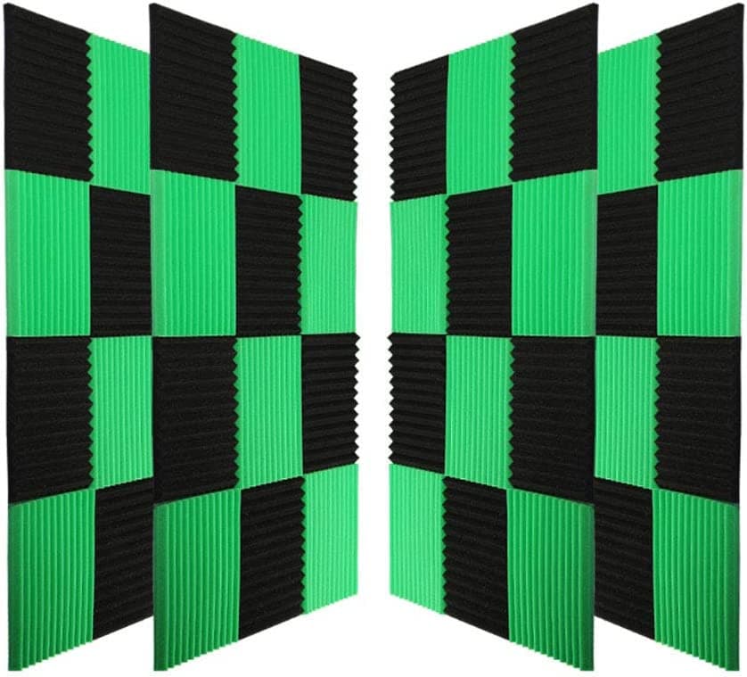 Soundproof Foam Panels Square – Professional 12x12x1 Inch Acoustic Tiles | Wall Noise Canceling Dampening Absorbing Barrier Padding | Studio Ceiling Bedroom, Flameproof Non-Stick, 48 Pack Black Green.