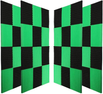 Soundproof Foam Panels Square – Professional 12x12x1 Inch Acoustic Tiles | Wall Noise Canceling Dampening Absorbing Barrier Padding | Studio Ceiling Bedroom, Flameproof Non-Stick, 48 Pack Black Green.