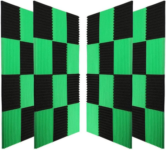 Soundproof Foam Panels Square – Professional 12x12x1 Inch Acoustic Tiles | Wall Noise Canceling Dampening Absorbing Barrier Padding | Studio Ceiling Bedroom, Flameproof Non-Stick, 48 Pack Black Green.