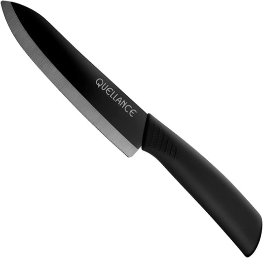 Ceramic Chef Knife, QUELLANCE Ultra Sharp Professional 6-Inch Ceramic Kitchen Chef's Knife with Sheath Cover, Perfect Sharp Knife for Cutting Boneless meats, Sashimi, Fruits and Vegetables (Black).