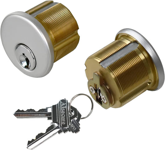 AIsecure Brass Mortise Cylinder with 2 Keys for SC Keyway Standard Commercial Door Lock Cylinder Keyed Alike for Storefront Residential Doors Lock Replacements, 1-1/8", 2 Pack,Black.