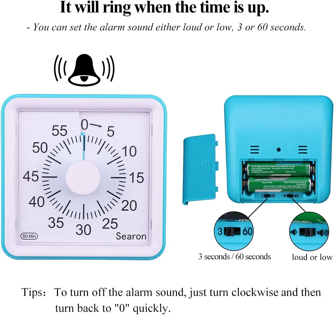 Visual Timer Analog Silent Countdown Clock for Kids Student