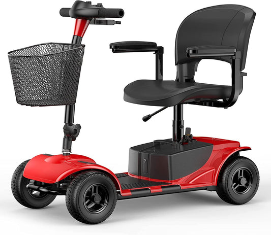ENGWE 4 Wheel Powered Mobility Scooters for Seniors 265lbs Weight Capacity 10 Miles Long Range Compact Heavy Duty Motorized Wheelchair Device for Elderly Adults Travel, with Basket & Folding Chair.