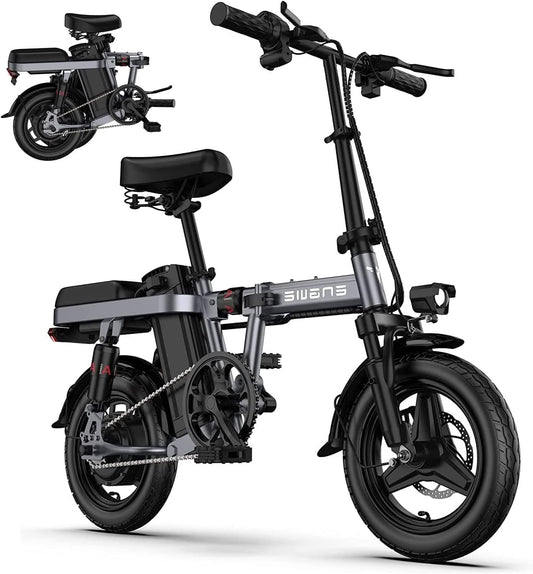 ENGWE Mini Electric Bicycle for Adults Teens with 350W Motor 19.2MPH, 48V10AH Removable Li-ion Battery 22Miles 14" Fat Tire Portable Folding E-Bike Comfort City Cruiser Electric Bike for Female T14.