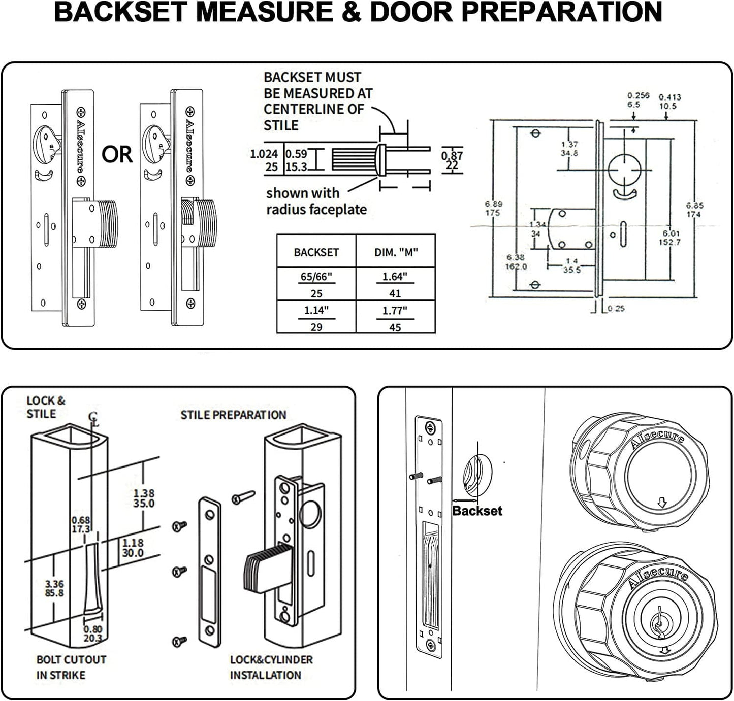 Alsecure Twist-to-Lock Storefront Door Lock Keyless with Anti-Mislock Button,Hook Deadbolt& 2 Cylinder Combo Keyed Alike,Commerical Mortise Lock Structure Inaccessible Bypass Tool Redesign,1-1/8".